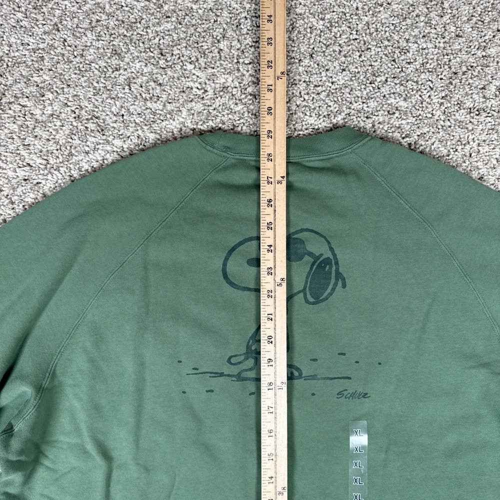 Uniqlo Peanuts Sweatshirt Mens XL Green Snoopy Joe Cool Cotton Graphic Raglan - Picture 7 of 9